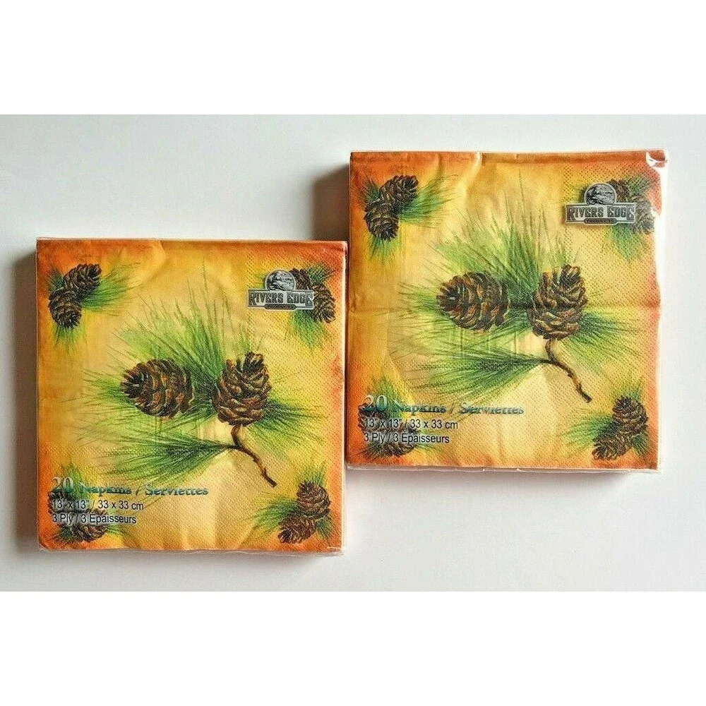 River's Edge Paper Napkins Rustic Pinecone Lunch Dinner Decoupage 2 pack 20 cut